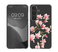 kwmobile Carcasa Compatible con Samsung Galaxy S25 - Funda Silicona TPU Magnolias Rosado Suave/Blanco/Transparente
