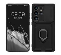 kwmobile Carcasa Compatible con Samsung Galaxy S25 Ultra - Funda con Tapa para cámara Soporte y Tarjetero Negro