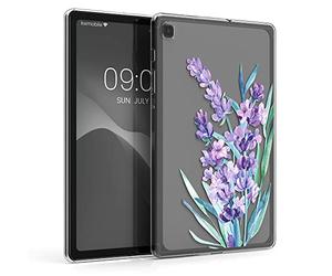 kwmobile Carcasa Compatible con Samsung Galaxy Tab S6 Lite (2024/2022/2020) - Funda para Tablet de TPU - Flores de Lavanda Violeta/Turquesa/Transparente