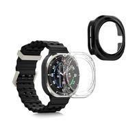 kwmobile Carcasa Compatible con Samsung Galaxy Watch Ultra 47mm Funda - 2X Protector Pantalla Completo de Cristal Templado - Ultrafino y antigolpes - Transparente/Negro