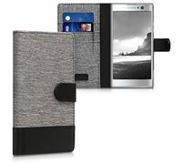 kwmobile Carcasa Compatible con Sony Xperia XA2 - Funda Protectora con Tapa Tarjetero y Soporte - Gris/Negro