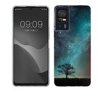 kwmobile Carcasa Compatible con TCL 40 SE - Funda Silicona TPU árbol y Estrellas Azul/Gris/Negro