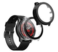 kwmobile Carcasa Compatible con Ticwatch Pro 5 Enduro Funda - 2X Protector Pantalla Completo de Cristal Templado - Ultrafino y antigolpes - Negro/Transparente