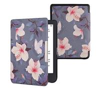 kwmobile Carcasa Compatible con Tolino Shine 3 Funda - Funda con Tapa y Cierre magnético de Cuero sintético - Flores Blancas y Rosas