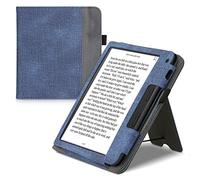 kwmobile Carcasa Compatible con Tolino Vision 6 Funda - Funda con Stand Agarre de Mano y Tarjetero - Azul Oscuro/Gris