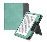 kwmobile Carcasa Compatible con Tolino Vision 6 Funda - Funda con Stand Agarre de Mano y Tarjetero - Menta/Gris Oscuro