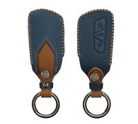 kwmobile Carcasa Compatible con VW Golf 8 Llave de Coche de 3 Botones - Funda de Cuero sintético - Case para Mando Control de Auto Azul Marino/marrón Claro