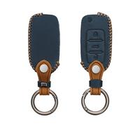 kwmobile Carcasa Compatible con VW Skoda Seat Llave de Coche de 3 Botones - Funda de Cuero sintético - Case para Mando Control de Auto Azul Marino/marrón Claro