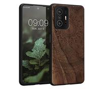 kwmobile Carcasa Compatible con Xiaomi 11T / 11T Pro Funda - Funda de Madera de Nogal con Bumper antigolpes - Sol hindú