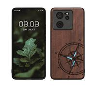 kwmobile Carcasa Compatible con Xiaomi 13T / 13T Pro Funda - Funda de Madera de Nogal con Bumper antigolpes - Compás Vintage con nacár