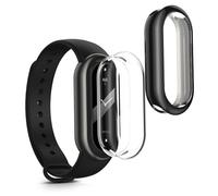 kwmobile Carcasa Compatible con Xiaomi Mi Band 10 / Smart Band 10 Funda - 2X Protector Pantalla Completo - Ultrafino y antigolpes - Transparente/Negro