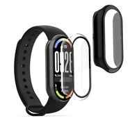 kwmobile Carcasa Compatible con Xiaomi Mi Band 10 / Smart Band 10 Funda - 2X Protector Pantalla Completo de Cristal Templado - Ultrafino y antigolpes - Transparente/Negro