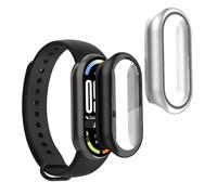 kwmobile Carcasa Compatible con Xiaomi Mi Band 10 / Smart Band 10 Funda - 2X Protector Pantalla Completo de Cristal Templado - Ultrafino y antigolpes - Negro/Plata