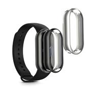 kwmobile Carcasa Compatible con Xiaomi Mi Band 9 / Smart Band 9 Funda - 2X Protector Pantalla Completo - Ultrafino y antigolpes - Plata/Gris Oscuro