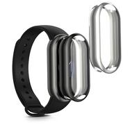 kwmobile Carcasa Compatible con Xiaomi Mi Band 9 / Smart Band 9 Funda - 2X Protector Pantalla Completo - Ultrafino y antigolpes - Negro/Plata