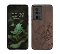 kwmobile Carcasa Compatible con Xiaomi Poco F5 Pro 5G Funda - Funda de Madera de Nogal con Bumper antigolpes - de Aguja magnética