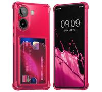 kwmobile Carcasa Compatible con Xiaomi Poco X7 Pro 5G Funda Transparente con Tarjetero - Funda con Cartera con Espacio para Tarjetas - Rosa neón