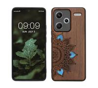 kwmobile Carcasa Compatible con Xiaomi Redmi Note 13 Pro+ 5G / Redmi Note 13 Pro Plus 5G Funda - Funda de Madera de Nogal con Bumper antigolpes - Sol Naciente con nacár