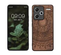 kwmobile Carcasa Compatible con Xiaomi Redmi Note 13 Pro+ 5G / Redmi Note 13 Pro Plus 5G Funda - Funda de Madera de Nogal con Bumper antigolpes - Sol hindú