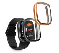 kwmobile Carcasa Compatible con Xiaomi Redmi Watch 3 Active Funda - 2X Protector Pantalla Completo - Ultrafino y antigolpes - Negro/Oro Rosa