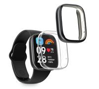 kwmobile Carcasa Compatible con Xiaomi Redmi Watch 3 Active Funda - 2X Protector Pantalla Completo - Ultrafino y antigolpes - Transparente/Negro