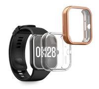kwmobile Carcasa Compatible con Xiaomi Redmi Watch 4 Funda - 2X Protector Pantalla Completo - Ultrafino y antigolpes - Transparente/Oro Rosa