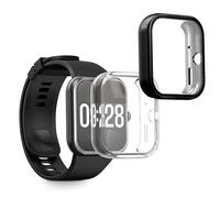kwmobile Carcasa Compatible con Xiaomi Redmi Watch 4 Funda - 2X Protector Pantalla Completo - Ultrafino y antigolpes - Transparente/Negro