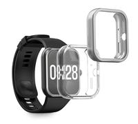kwmobile Carcasa Compatible con Xiaomi Redmi Watch 4 Funda - 2X Protector Pantalla Completo - Ultrafino y antigolpes - Transparente/Plata