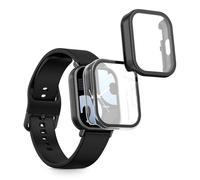 kwmobile Carcasa Compatible con Xiaomi Redmi Watch 5 Lite Funda - 2X Protector Pantalla Completo de Cristal Templado - Ultrafino y antigolpes - Transparente/Negro