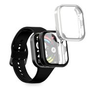 kwmobile Carcasa Compatible con Xiaomi Redmi Watch 6 Funda - 2X Protector Pantalla Completo - Ultrafino y antigolpes - Negro/Plata