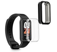 kwmobile Carcasa Compatible con Xiaomi Smart Band 8 Active/Redmi Band 2 Funda - 2X Protector Pantalla Completo - Ultrafino y antigolpes - Transparente/Negro