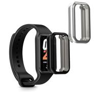 kwmobile Carcasa Compatible con Xiaomi Smart Band 8 Active/Redmi Band 2 Funda - 2X Protector Pantalla Completo - Ultrafino y antigolpes - Negro/Plata