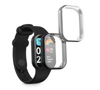 kwmobile Carcasa Compatible con Xiaomi Smart Band 8 Pro/Smart Band 9 Pro Funda - 2X Protector Pantalla Completo - Ultrafino y antigolpes - Negro/Plata