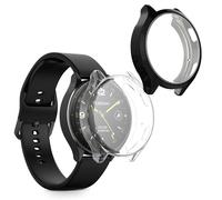 kwmobile Carcasa Compatible con Xiaomi Watch 2 Funda - 2X Protector Pantalla Completo - Ultrafino y antigolpes - Negro/Transparente
