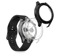 kwmobile Carcasa Compatible con Xiaomi Watch S4 / Watch S4 eSIM Funda - 2X Protector Pantalla Completo de Cristal Templado - Ultrafino y antigolpes - Transparente/Negro