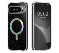 kwmobile Carcasa Magnética Compatible con Google Pixel 9 / Pixel 9 Pro - Funda Transparente con Glitter y Anillo Magnético - Apta Carga Inalámbrica