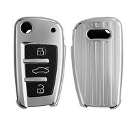 kwmobile Carcasa para Mando a Distancia Compatible con Audi Llave de Coche Plegable de 3 Botones Funda - Case para Llaves de Coche con Botones de TPU - Plateado Brillante