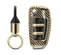 kwmobile Carcasa para Mando Compatible con Audi Llave de Coche Plegable de 3 Botones - Funda para Llaves de Coche de TPU con Botones - Incluye Llavero - Carbono metálico