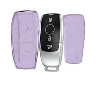 kwmobile Carcasa para Mando Compatible con Mercedes Benz Llave de Coche Smart Key (Solo Keyless) - Funda para Llaves de Coche de TPU Transparente con Botones - Violeta / Transparente