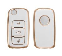 kwmobile Carcasa para Mando Compatible con VW Skoda Seat Llave de Coche de 3 Botones - Funda para Llaves de Coche de TPU con Botones - Blanco/Dorado