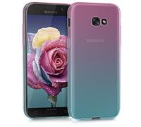 kwmobile Carcasa Protectora Compatible con Samsung Galaxy A5 (2017) - Funda Bicolor Rosa Fucsia/Azul/Transparente