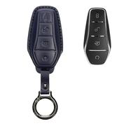 kwmobile Cascha Compatible con Llavero de BYD Atto 3 / Sealion / Han / Tang / Dolphin / Seal - Funda para Mando de Coche de Cuero - Incluye Anillo de Llavero - Azul Oscuro