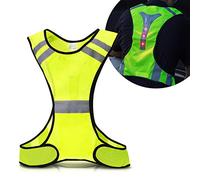 kwmobile Chaleco Reflectante con 3 Luces LED - Chaleco Bandas Reflectantes en Amarillo - para Montar en Moto Bici Coche o Correr