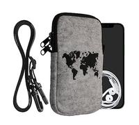 kwmobile Estuche de Fieltro Universal para Smartphone - Funda con Colgante y Cremallera para L - 6,5" - Mapa del Mundo