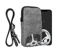 kwmobile Estuche de Fieltro Universal para Smartphone - Funda con Colgante y Cremallera para L - 6,5" - Perro Curioso