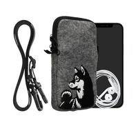 kwmobile Estuche de Fieltro Universal para Smartphone - Funda con Colgante y Cremallera para L - 6,5" - Shiba Inu