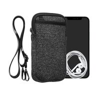 kwmobile Estuche de Neopreno Universal para Smartphone - Funda con Cuerda Doble Cremallera mosquetón para Llaves y Bolsillos - Antracita/Blanco
