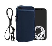 kwmobile Estuche de Neopreno Universal para Smartphone - Funda con Cuerda Doble Cremallera mosquetón para Llaves y Bolsillos - Azul Marino