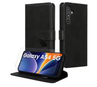 kwmobile Funda Billetera Compatible con Samsung Galaxy A54 5G - Funda con Tapa Tarjetero con Protección RFID y Protector de Pantalla de Vidrio Templado - Negro