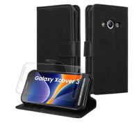 kwmobile Funda Billetera Compatible con Samsung Galaxy Xcover 3 - Funda con Tapa Tarjetero con Protección RFID y Protector de Pantalla de Vidrio Templado - Negro